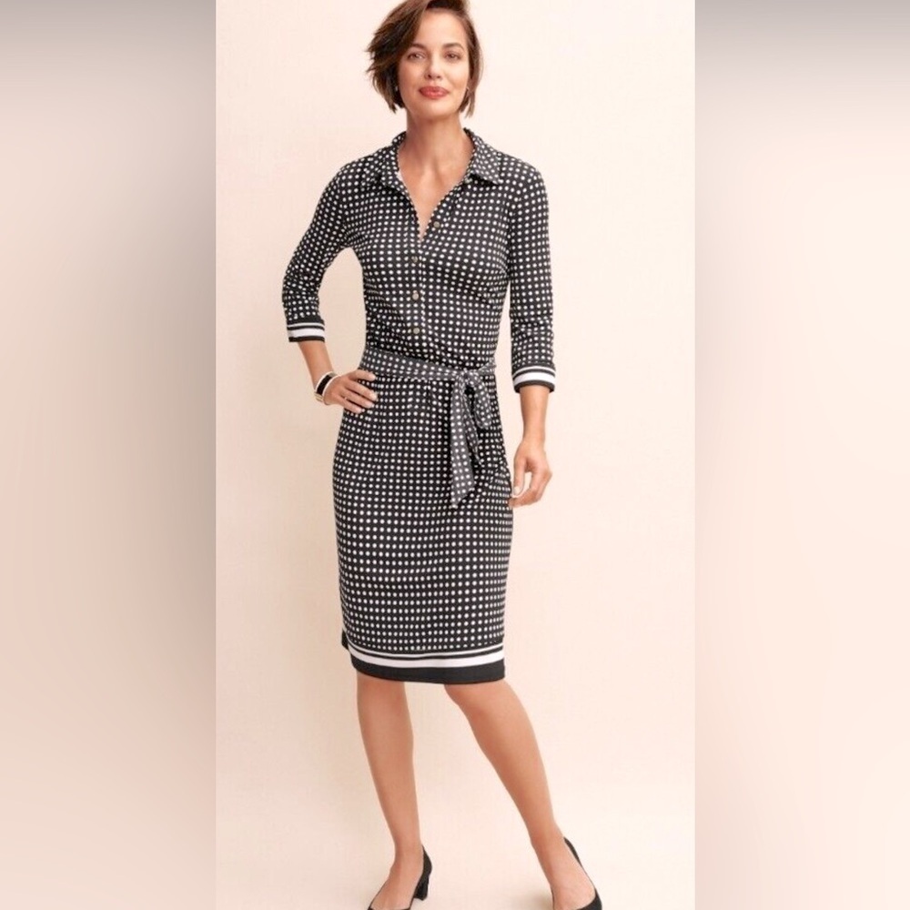 Nwot Talbots Jersey Belted Shirtdress Black And White Polka Dot Shirtdress Sp